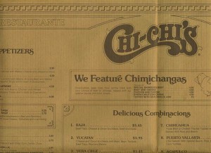 Chi Chi's Chimichangas on old Chi Chi's menu